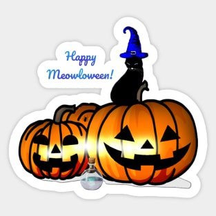 Witch Cat Wishes Happy Meowloween Sticker